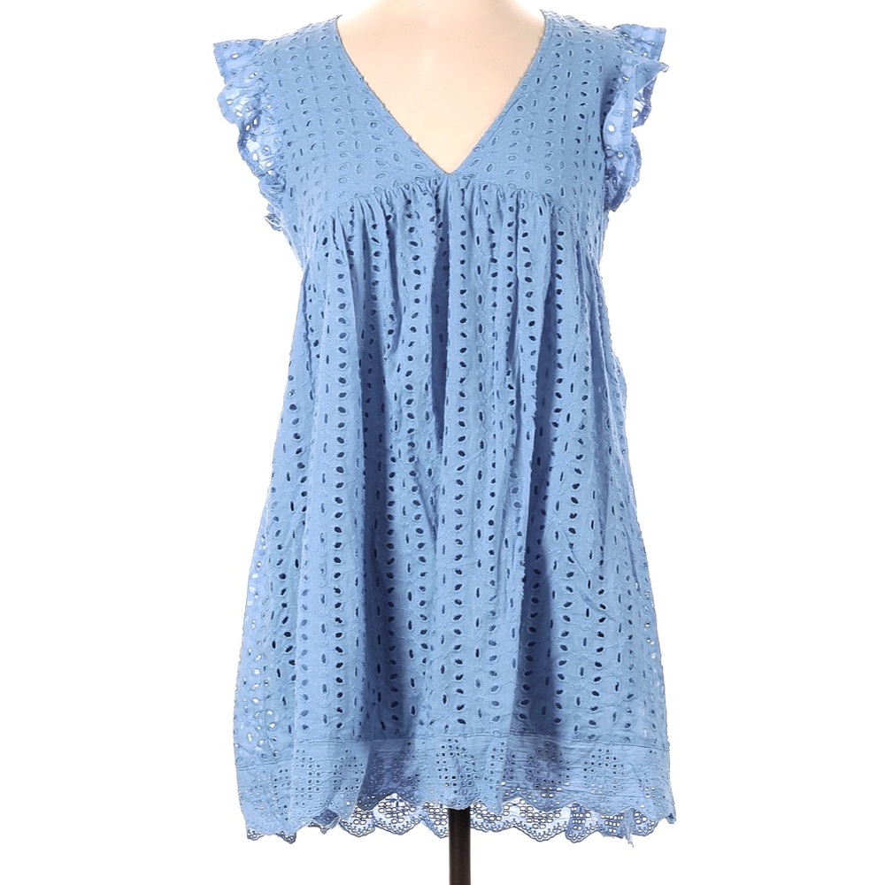Mustard Seed Babydoll Blue Dress Eyelet Lace S